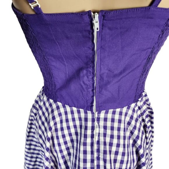 Hell Bunny Purple Checkered Gingham Fit & Flare Pinup Style Midi Dress - Picture 3 of 11